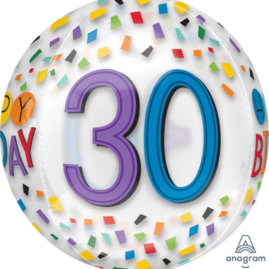 30th Birthday Rainbow Confetti Orb Foil Balloon