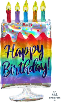 Iridescent Cake Happy Birthday Supershape Foil Balloon