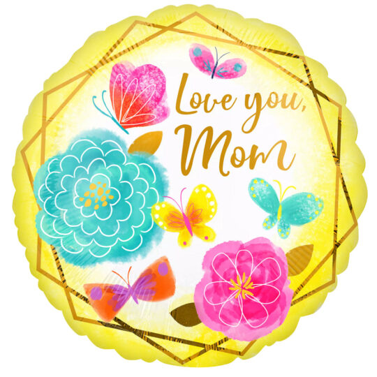 Love You Mom Gold Floral 45cm Foil Balloon