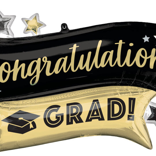 Congrats Grad Gold & Black Supershape Foil Balloon