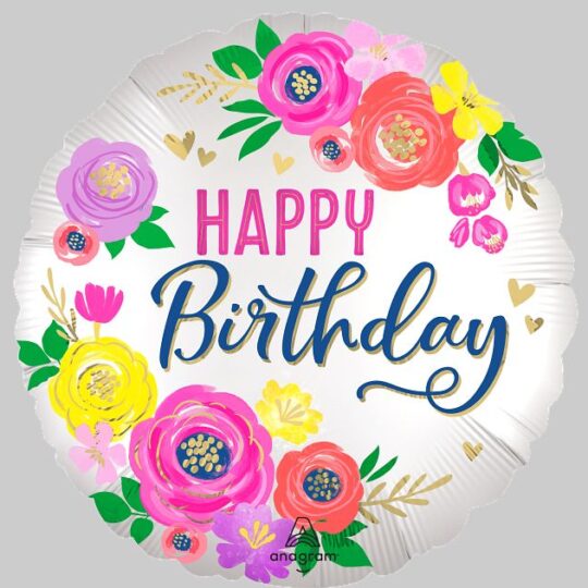 Artful Floral HBD 45cm Foil Balloon