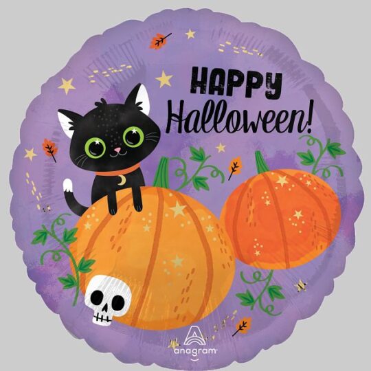 Halloween Cat & Pumpkins 45cm Foil Balloon