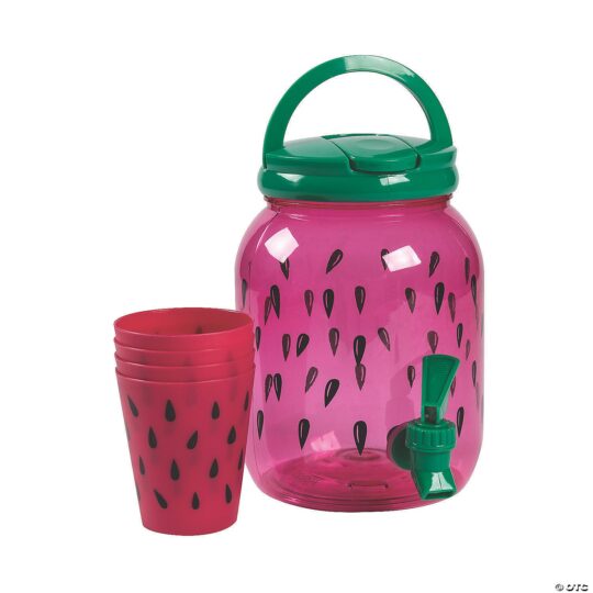 Watermelon Reusable Plastic Drink Dispenser with Cups