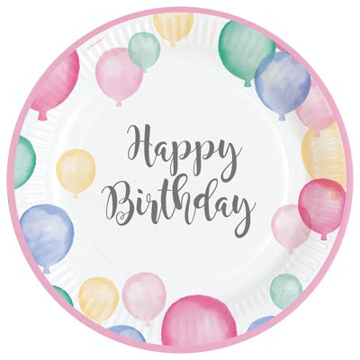 Happy Birthday Pastel Paper Plates Pack of 8