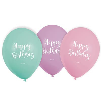 Happy Birthday Pastel Latex Balloons Pack of 6