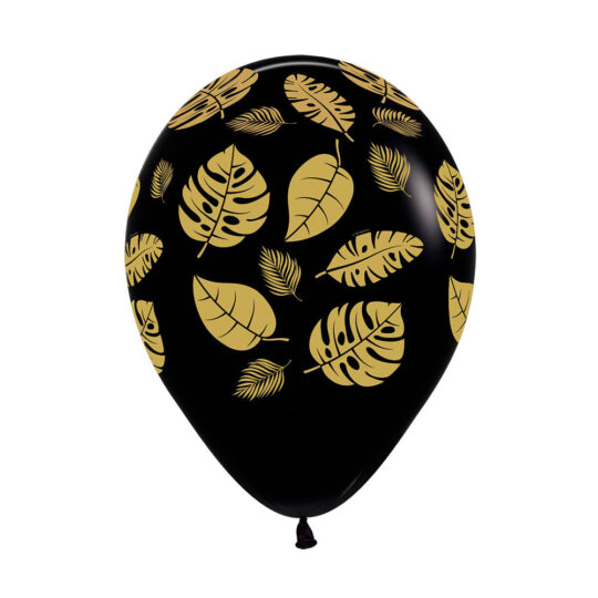 Leaves Gold On Black Latex Balloons Pack of 50