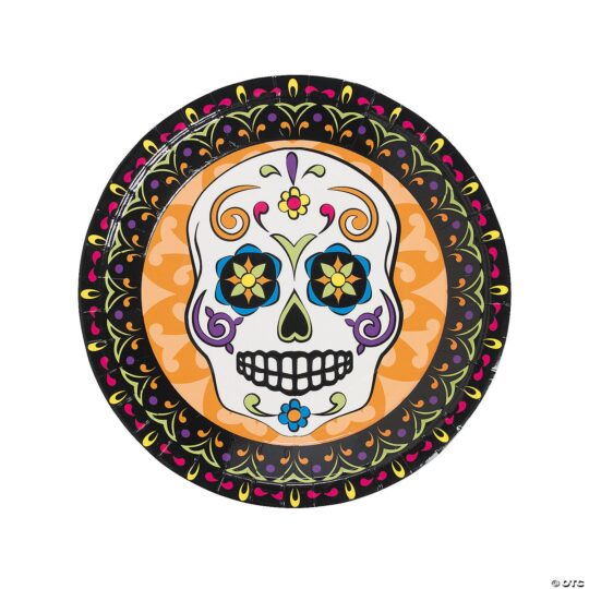 Day of the Dead Party Sugar Skull Paper Dinner Plates Pack of 8