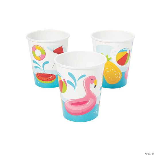 Pool Party Beach Inflatables & Umbrella Paper Cups Pack of 8