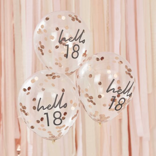 Hello 18 Rose Gold Confetti Balloons Pack of 5