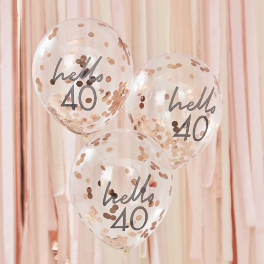 Hello 40 Rose Gold Confetti Balloons Pack of 5