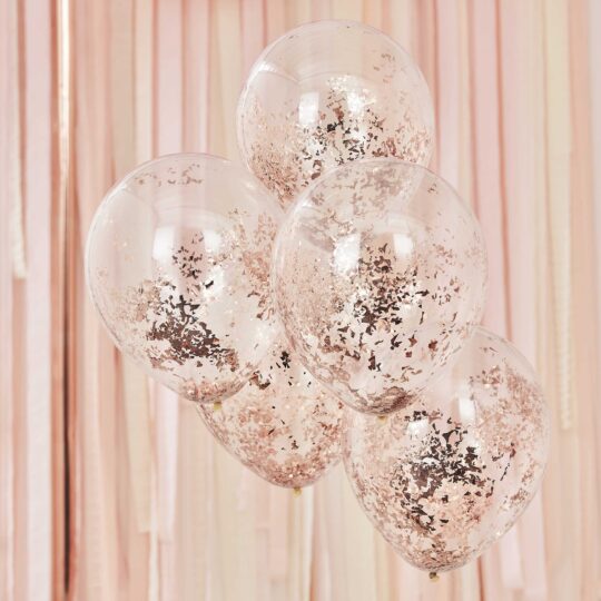 Rose Gold Confetti Balloons Pack of 5