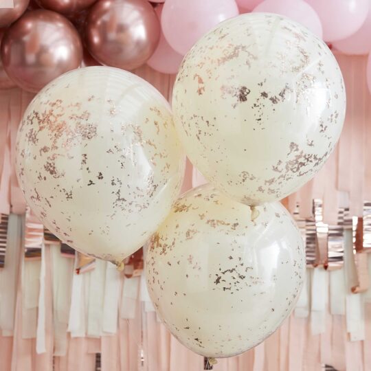 Double Layered Cream and Rose Gold Confetti Balloons Pack of 3