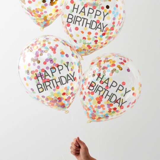 Happy Birthday Rainbow Confetti Balloons Pack of 5