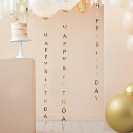 Gold Happy Birthday Balloon Tails